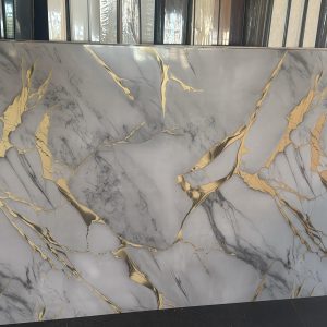 UV Marble Sheet - 2.4mx1.22x2mm - DY078 White Gold