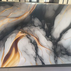 UV Marble Sheet - 2.4mx1.22x2mm - DY082 White Black Gold